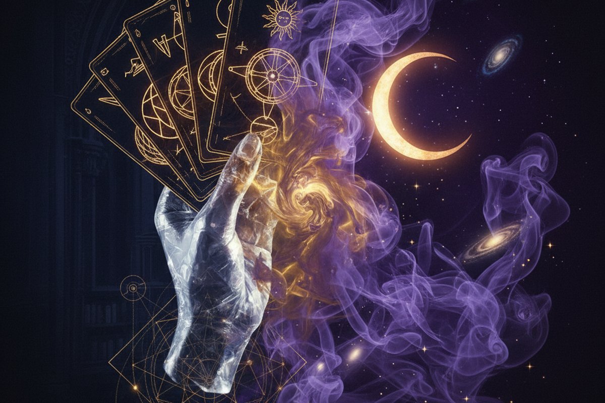 Cartas de tarot junto a luna creciente, simbolizando intuicion